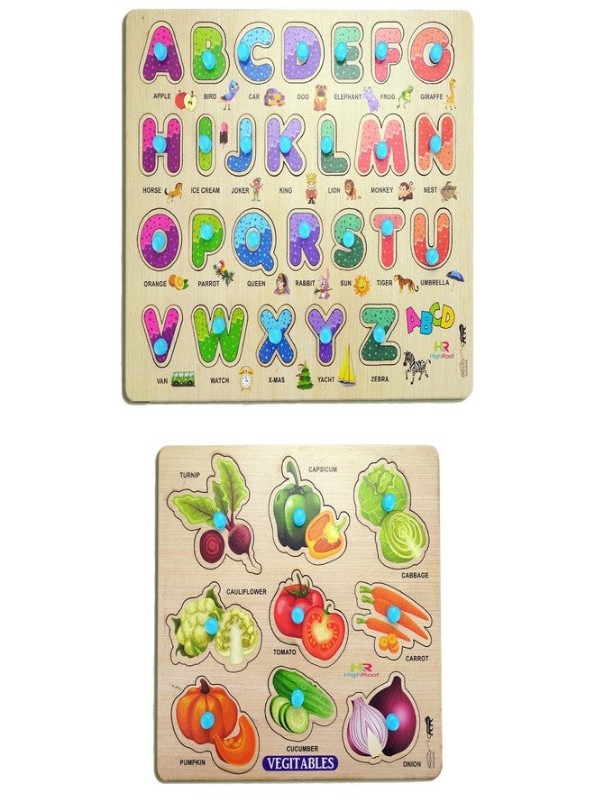 HIGHROOF® Kids Fort Pre Nursery Educational Jigsaw Puzzles for Adults Kids Learning Toys Kit Board Game 2 pcs Set of ABCD Alphabet & Vegetables Educational Toy - Image 1
